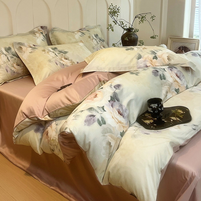 91家纺网 家纺一手货源 找家纺 悦织湾家纺 2025爆款上新【全棉60S长绒棉】100%全棉60S长绒棉四件套纯棉印花床上用品34件套轻奢北欧公主风 清爽海盐