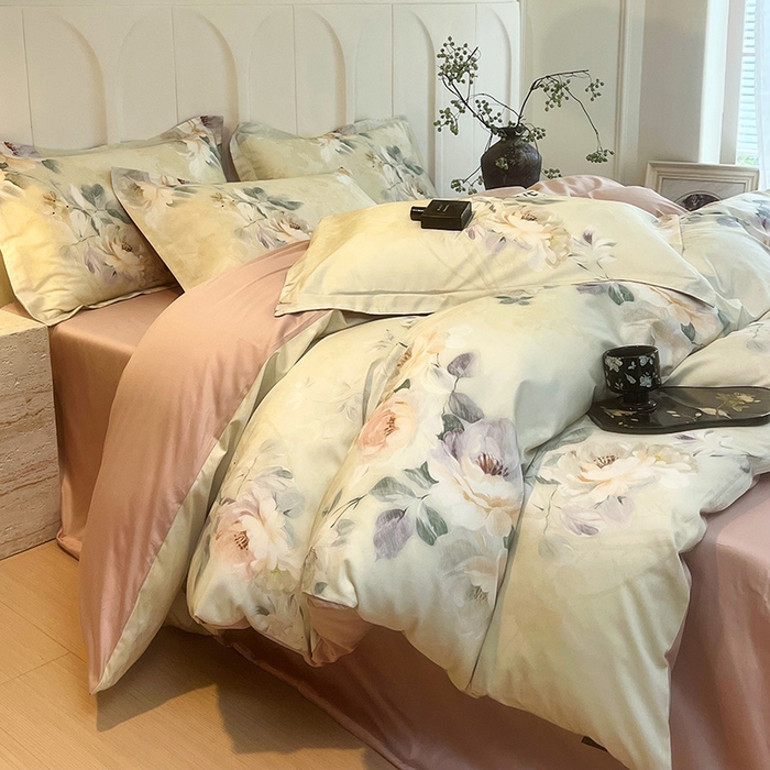 91家纺网 家纺一手货源 找家纺 悦织湾家纺 2025爆款上新【全棉60S长绒棉】100%全棉60S长绒棉四件套纯棉印花床上用品34件套轻奢北欧公主风 清爽海盐