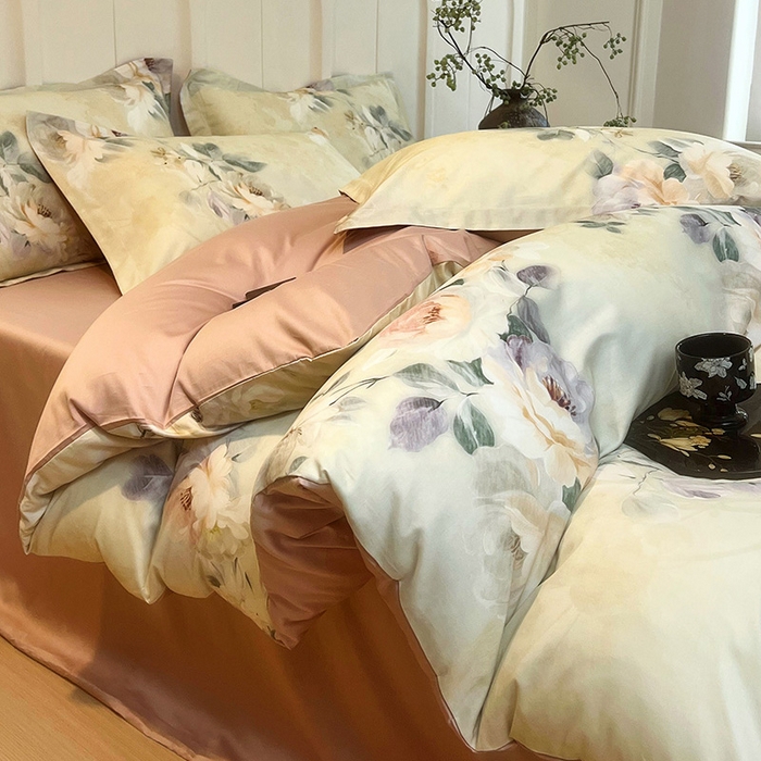 91家纺网 家纺一手货源 找家纺 悦织湾家纺 2025爆款上新【全棉60S长绒棉】100%全棉60S长绒棉四件套纯棉印花床上用品34件套轻奢北欧公主风 清爽海盐