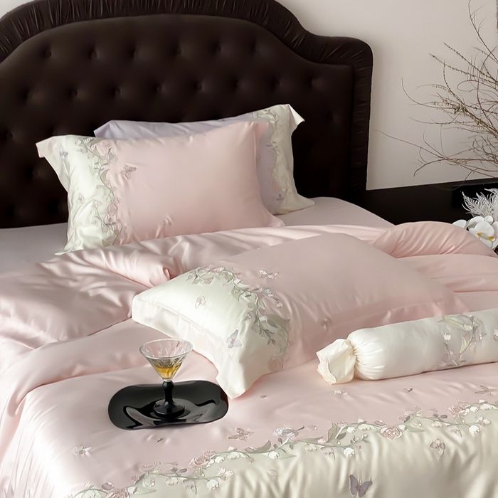 91家纺网 家纺一手货源 找家纺 （总）佳汐蓝家纺 2025春夏新款铃兰花颂 百支贡缎 四件套