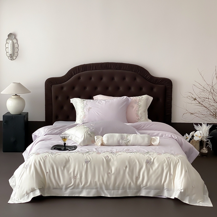 佳汐蓝家纺 2025春夏新款铃兰花颂 百支贡缎 四件套 铃兰花颂·奶芙紫