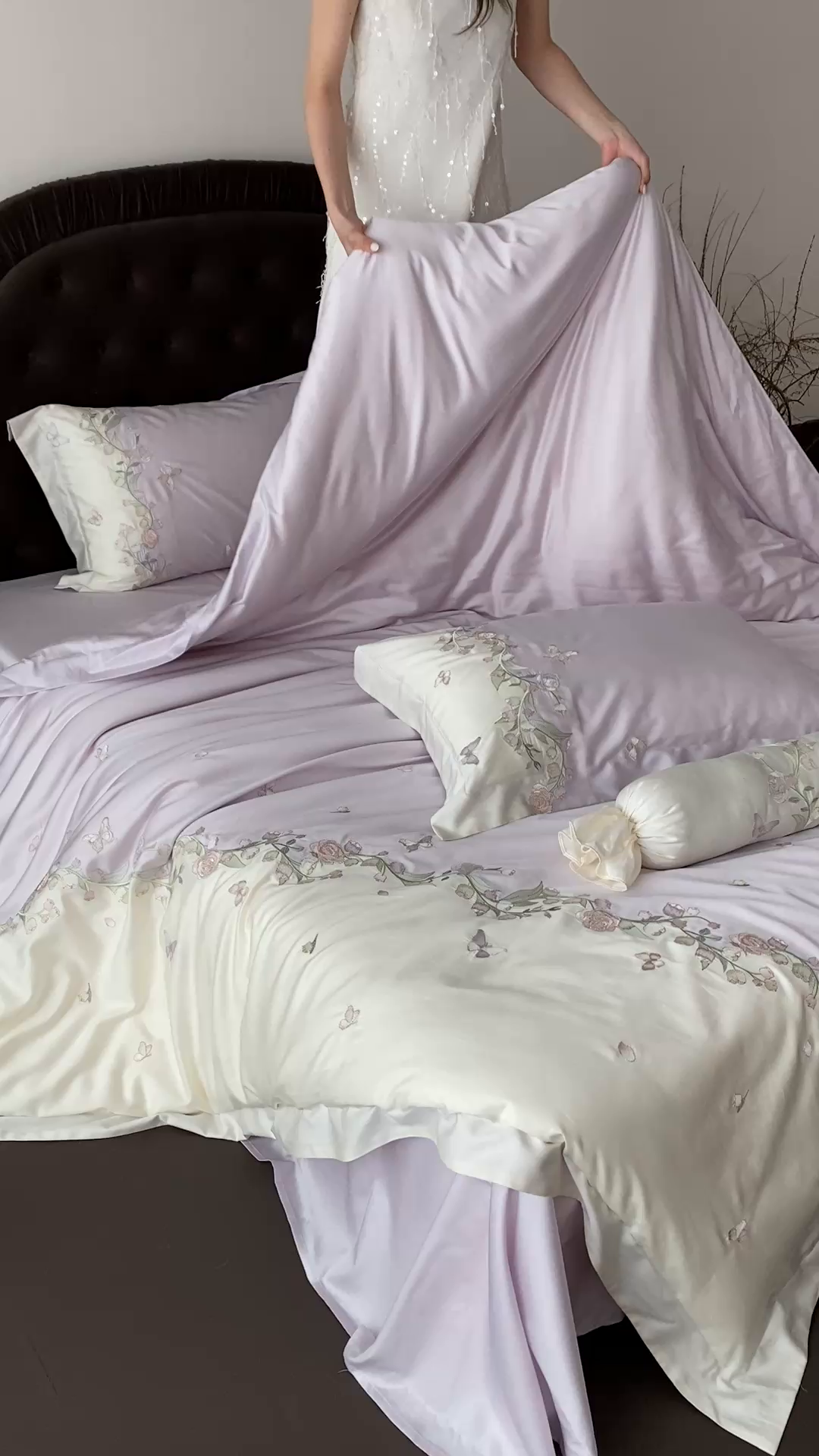 91家纺网 家纺一手货源 找家纺 佳汐蓝家纺 2025春夏新款铃兰花颂 百支贡缎 四件套 铃兰花颂·奶芙紫