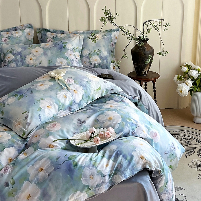 91家纺网 家纺一手货源 找家纺 悦织湾家纺 2025爆款上新【全棉60S长绒棉】100%全棉60S长绒棉四件套纯棉印花床上用品34件套轻奢北欧公主风 烟雨蒙蒙-绿