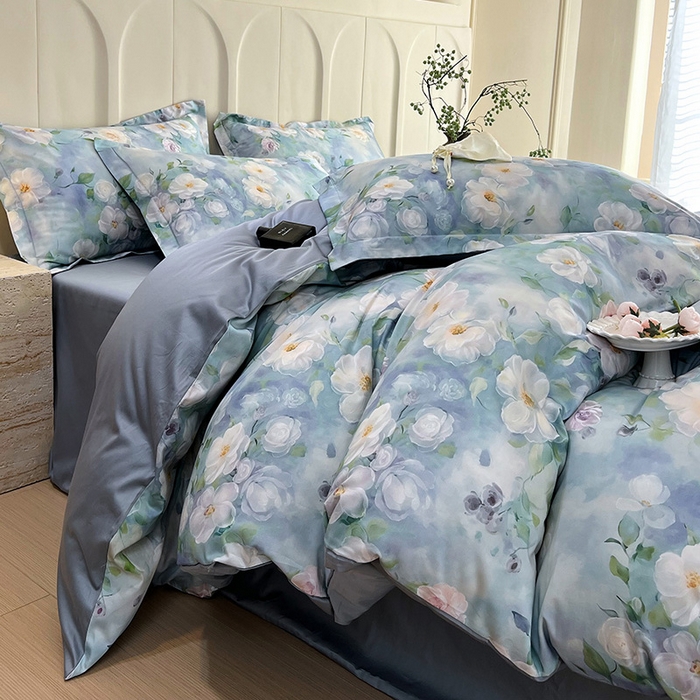 91家纺网 家纺一手货源 找家纺 悦织湾家纺 2025爆款上新【全棉60S长绒棉】100%全棉60S长绒棉四件套纯棉印花床上用品34件套轻奢北欧公主风 烟雨蒙蒙-绿