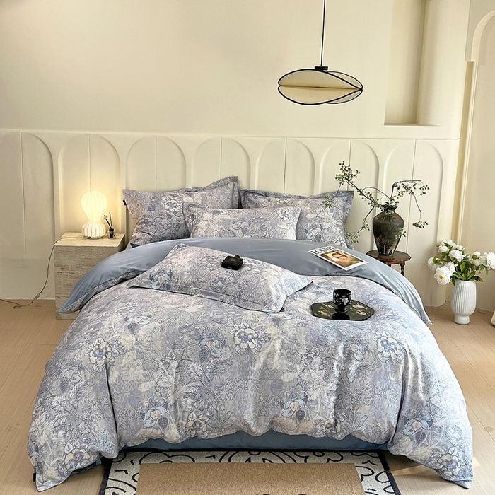 悦织湾家纺 2025爆款上新【全棉60S长绒棉】100%全棉60S长绒棉四件套纯棉印花床上用品34件套轻奢北欧公主风 魅影-蓝