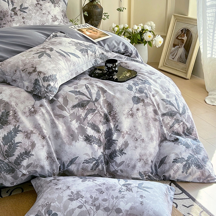 91家纺网 家纺一手货源 找家纺 悦织湾家纺 2025爆款上新【全棉60S长绒棉】100%全棉60S长绒棉四件套纯棉印花床上用品34件套轻奢北欧公主风 小雾山雨蓝