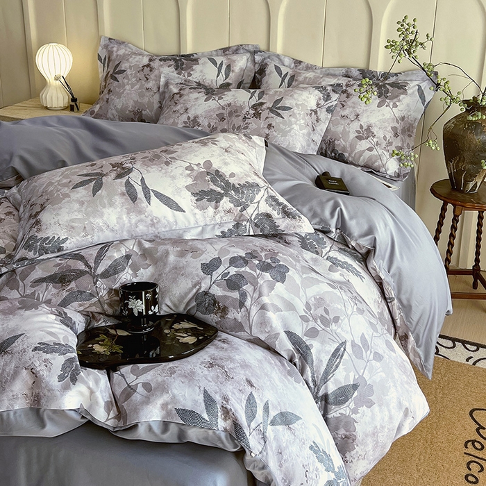 91家纺网 家纺一手货源 找家纺 悦织湾家纺 2025爆款上新【全棉60S长绒棉】100%全棉60S长绒棉四件套纯棉印花床上用品34件套轻奢北欧公主风 小雾山雨蓝