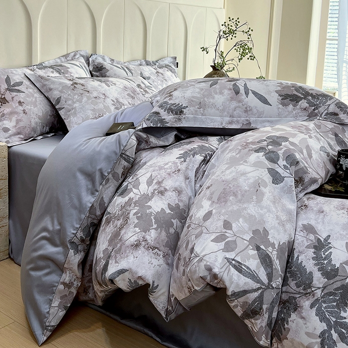 91家纺网 家纺一手货源 找家纺 悦织湾家纺 2025爆款上新【全棉60S长绒棉】100%全棉60S长绒棉四件套纯棉印花床上用品34件套轻奢北欧公主风 小雾山雨蓝