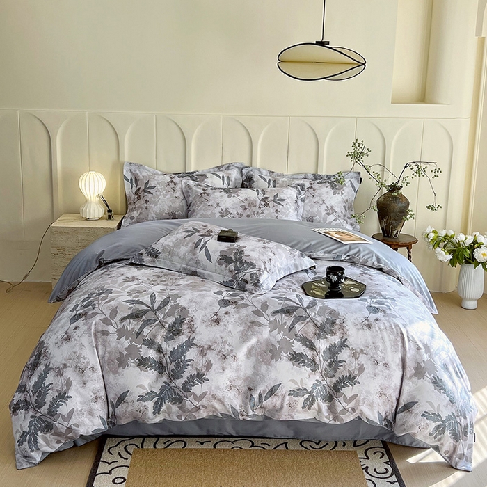 悦织湾家纺 2025爆款上新【全棉60S长绒棉】100%全棉60S长绒棉四件套纯棉印花床上用品34件套轻奢北欧公主风 小雾山雨蓝