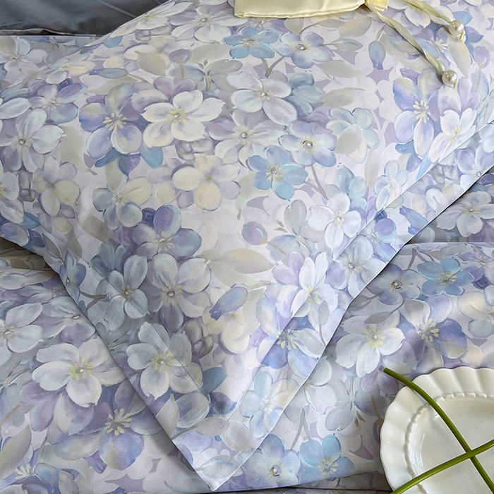 91家纺网 家纺一手货源 找家纺 悦织湾家纺 2025爆款上新【全棉60S长绒棉】100%全棉60S长绒棉四件套纯棉印花床上用品34件套轻奢北欧公主风 花雅蓝