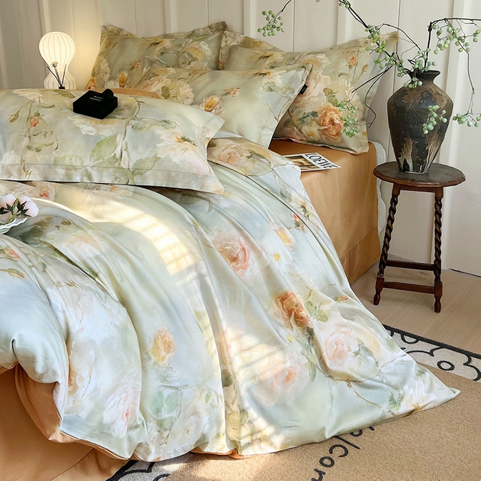 91家纺网 家纺一手货源 找家纺 悦织湾家纺 2025爆款上新【全棉60S长绒棉】100%全棉60S长绒棉四件套纯棉印花床上用品34件套轻奢北欧公主风 仲夏之夜