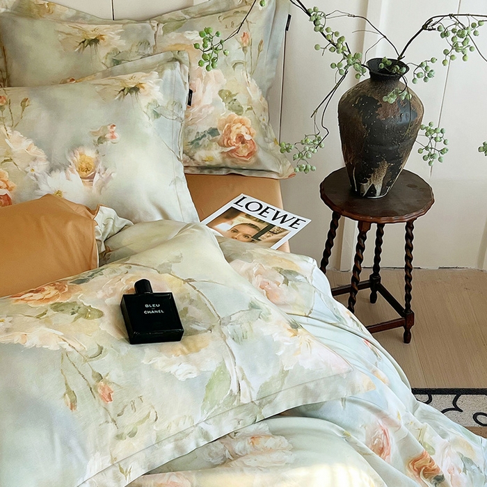 91家纺网 家纺一手货源 找家纺 悦织湾家纺 2025爆款上新【全棉60S长绒棉】100%全棉60S长绒棉四件套纯棉印花床上用品34件套轻奢北欧公主风 仲夏之夜