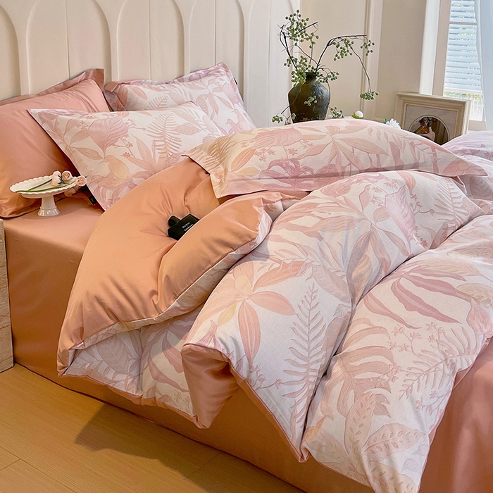 91家纺网 家纺一手货源 找家纺 悦织湾家纺 2025爆款上新【全棉60S长绒棉】100%全棉60S长绒棉四件套纯棉印花床上用品34件套轻奢北欧公主风 深海秘境-粉