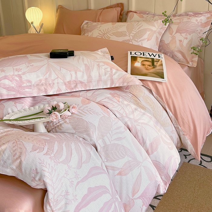 91家纺网 家纺一手货源 找家纺 悦织湾家纺 2025爆款上新【全棉60S长绒棉】100%全棉60S长绒棉四件套纯棉印花床上用品34件套轻奢北欧公主风 深海秘境-粉