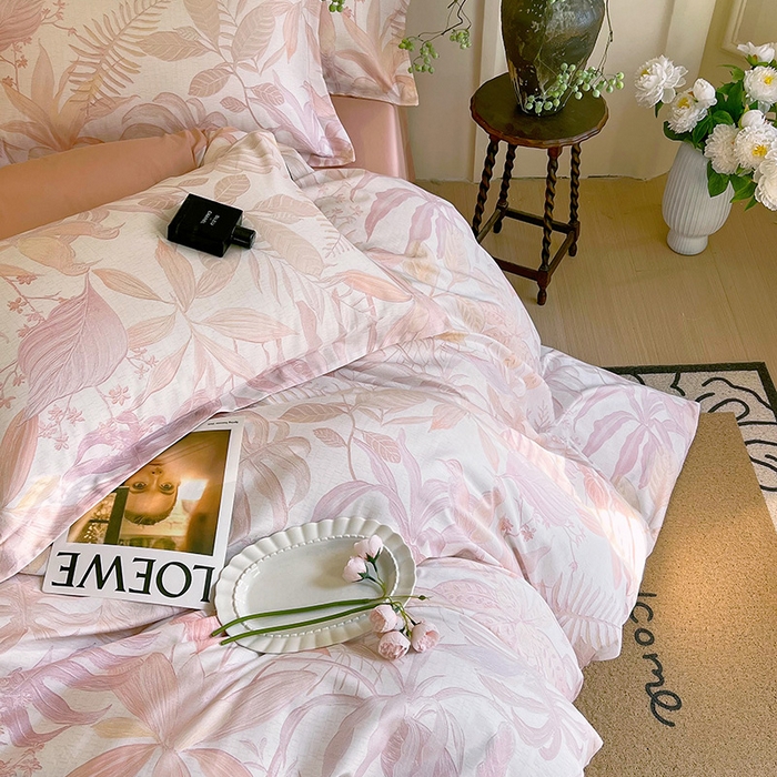 91家纺网 家纺一手货源 找家纺 悦织湾家纺 2025爆款上新【全棉60S长绒棉】100%全棉60S长绒棉四件套纯棉印花床上用品34件套轻奢北欧公主风 深海秘境-粉