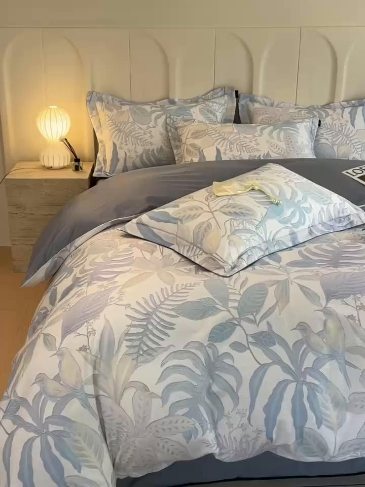 91家纺网 家纺一手货源 找家纺 悦织湾家纺 2025爆款上新【全棉60S长绒棉】100%全棉60S长绒棉四件套纯棉印花床上用品34件套轻奢北欧公主风 深海秘境-紫