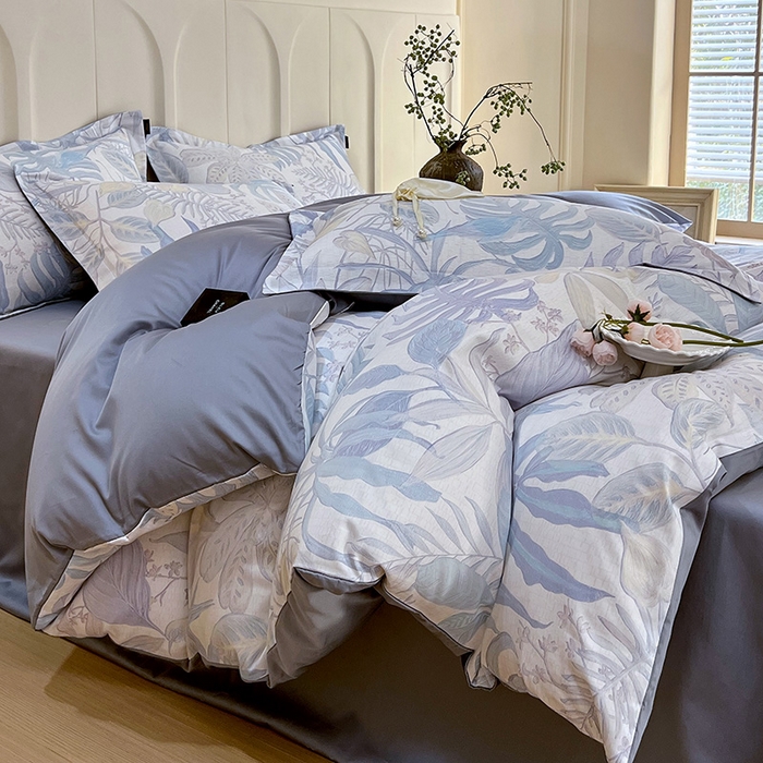 91家纺网 家纺一手货源 找家纺 悦织湾家纺 2025爆款上新【全棉60S长绒棉】100%全棉60S长绒棉四件套纯棉印花床上用品34件套轻奢北欧公主风 深海秘境-紫