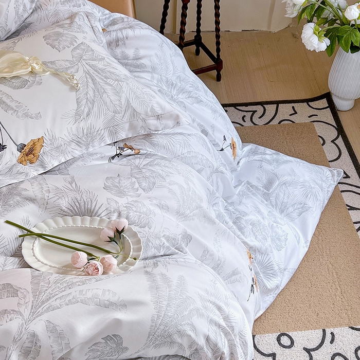 91家纺网 家纺一手货源 找家纺 悦织湾家纺 2025爆款上新【全棉60S长绒棉】100%全棉60S长绒棉四件套纯棉印花床上用品34件套轻奢北欧公主风 雾野山亭