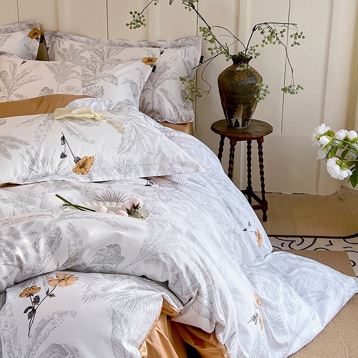 91家纺网 家纺一手货源 找家纺 悦织湾家纺 2025爆款上新【全棉60S长绒棉】100%全棉60S长绒棉四件套纯棉印花床上用品34件套轻奢北欧公主风 雾野山亭