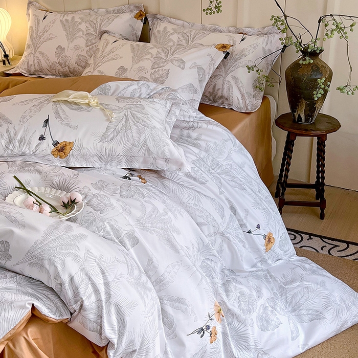 91家纺网 家纺一手货源 找家纺 悦织湾家纺 2025爆款上新【全棉60S长绒棉】100%全棉60S长绒棉四件套纯棉印花床上用品34件套轻奢北欧公主风 雾野山亭