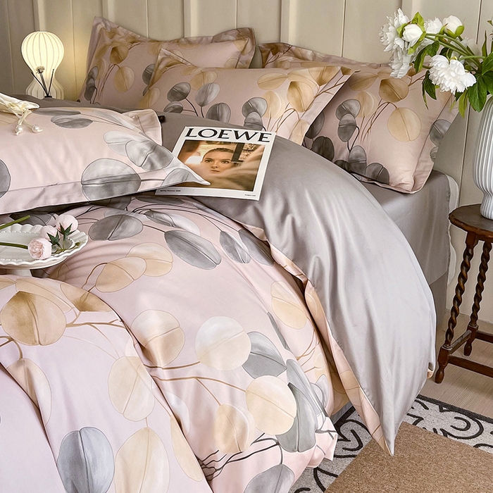 91家纺网 家纺一手货源 找家纺 悦织湾家纺 2025爆款上新【全棉60S长绒棉】100%全棉60S长绒棉四件套纯棉印花床上用品34件套轻奢北欧公主风 叶韵