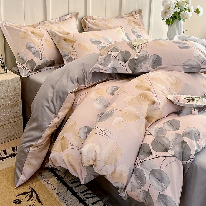 91家纺网 家纺一手货源 找家纺 悦织湾家纺 2025爆款上新【全棉60S长绒棉】100%全棉60S长绒棉四件套纯棉印花床上用品34件套轻奢北欧公主风 叶韵