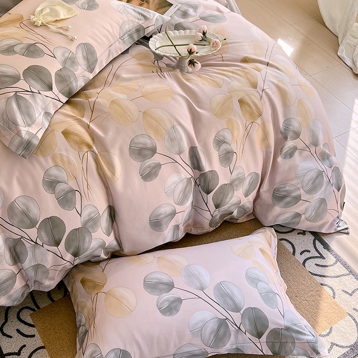 91家纺网 家纺一手货源 找家纺 悦织湾家纺 2025爆款上新【全棉60S长绒棉】100%全棉60S长绒棉四件套纯棉印花床上用品34件套轻奢北欧公主风 叶韵