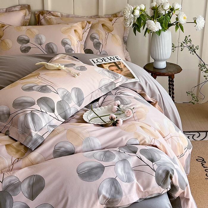 91家纺网 家纺一手货源 找家纺 悦织湾家纺 2025爆款上新【全棉60S长绒棉】100%全棉60S长绒棉四件套纯棉印花床上用品34件套轻奢北欧公主风 叶韵