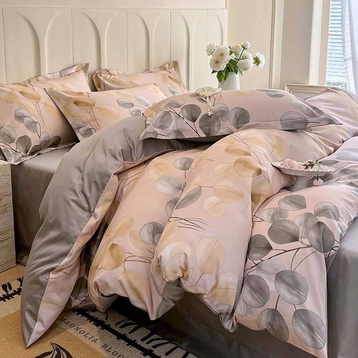 91家纺网 家纺一手货源 找家纺 悦织湾家纺 2025爆款上新【全棉60S长绒棉】100%全棉60S长绒棉四件套纯棉印花床上用品34件套轻奢北欧公主风 叶韵