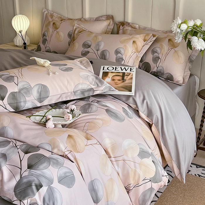 91家纺网 家纺一手货源 找家纺 悦织湾家纺 2025爆款上新【全棉60S长绒棉】100%全棉60S长绒棉四件套纯棉印花床上用品34件套轻奢北欧公主风 叶韵