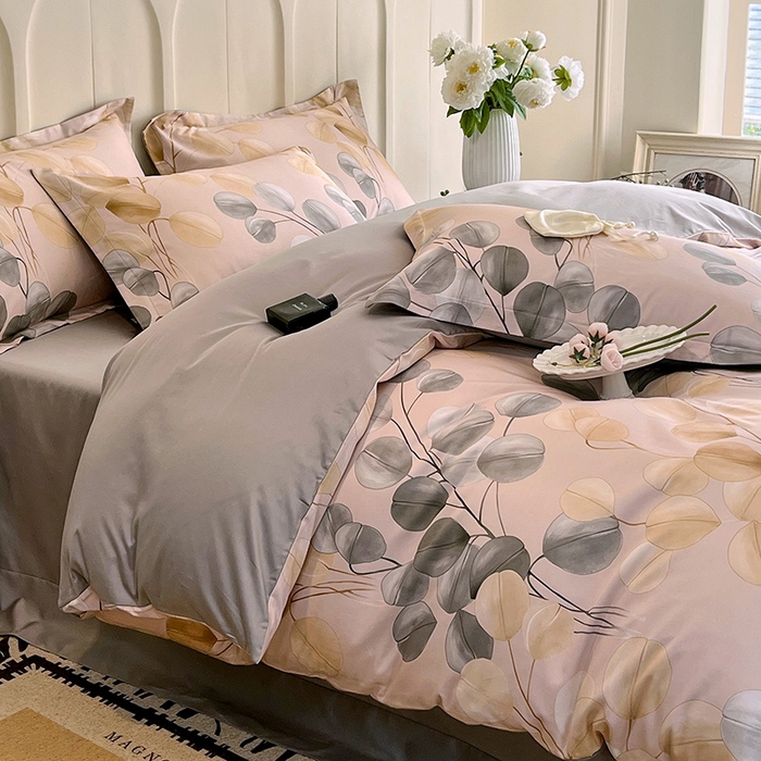 91家纺网 家纺一手货源 找家纺 悦织湾家纺 2025爆款上新【全棉60S长绒棉】100%全棉60S长绒棉四件套纯棉印花床上用品34件套轻奢北欧公主风 叶韵