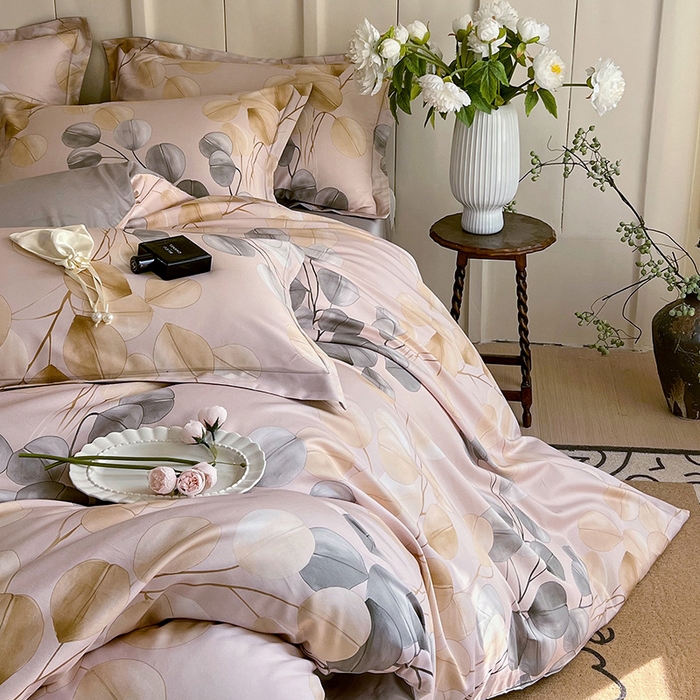 91家纺网 家纺一手货源 找家纺 悦织湾家纺 2025爆款上新【全棉60S长绒棉】100%全棉60S长绒棉四件套纯棉印花床上用品34件套轻奢北欧公主风 叶韵