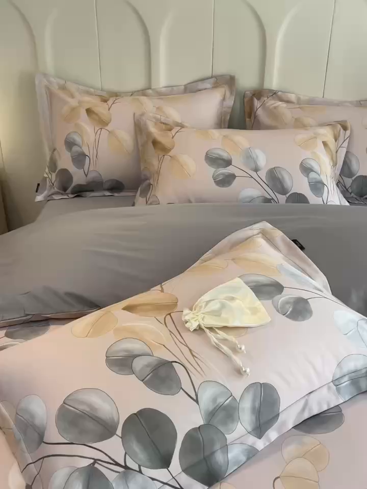 91家纺网 家纺一手货源 找家纺 悦织湾家纺 2025爆款上新【全棉60S长绒棉】100%全棉60S长绒棉四件套纯棉印花床上用品34件套轻奢北欧公主风 叶韵