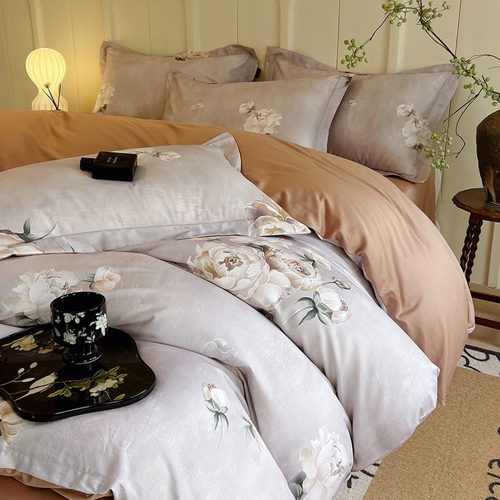 91家纺网 家纺一手货源 找家纺 悦织湾家纺 2025爆款上新【全棉60S长绒棉】100%全棉60S长绒棉四件套纯棉印花床上用品34件套轻奢北欧公主风 春意