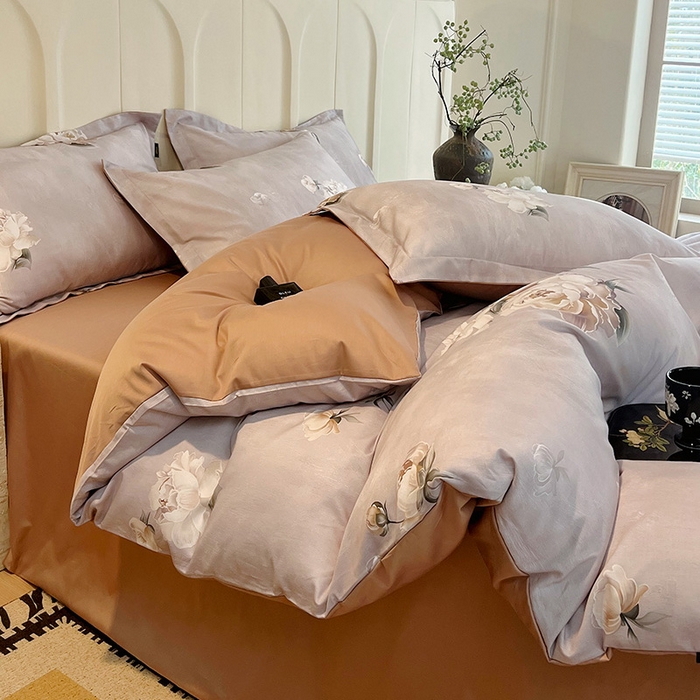 91家纺网 家纺一手货源 找家纺 悦织湾家纺 2025爆款上新【全棉60S长绒棉】100%全棉60S长绒棉四件套纯棉印花床上用品34件套轻奢北欧公主风 春意