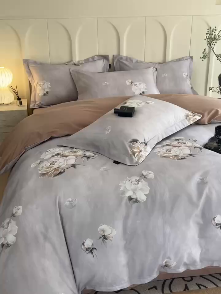 91家纺网 家纺一手货源 找家纺 悦织湾家纺 2025爆款上新【全棉60S长绒棉】100%全棉60S长绒棉四件套纯棉印花床上用品34件套轻奢北欧公主风 春意