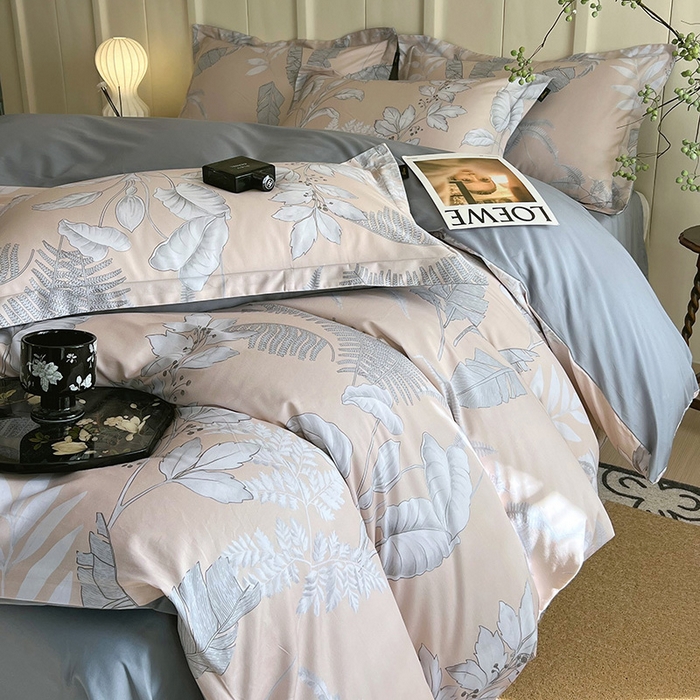 91家纺网 家纺一手货源 找家纺 悦织湾家纺 2025爆款上新【全棉60S长绒棉】100%全棉60S长绒棉四件套纯棉印花床上用品34件套轻奢北欧公主风 风华枝叶-咖