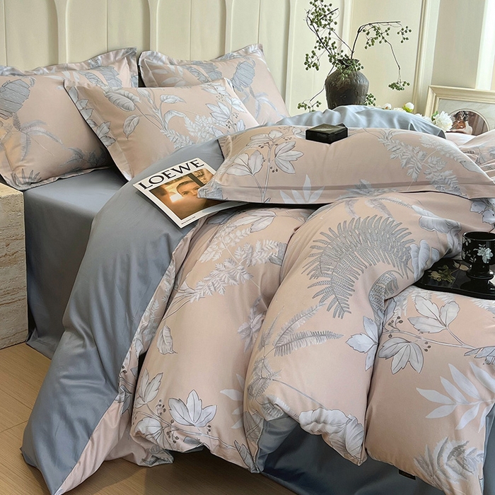 91家纺网 家纺一手货源 找家纺 悦织湾家纺 2025爆款上新【全棉60S长绒棉】100%全棉60S长绒棉四件套纯棉印花床上用品34件套轻奢北欧公主风 风华枝叶-咖