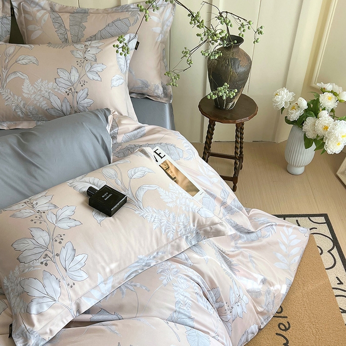 91家纺网 家纺一手货源 找家纺 悦织湾家纺 2025爆款上新【全棉60S长绒棉】100%全棉60S长绒棉四件套纯棉印花床上用品34件套轻奢北欧公主风 风华枝叶-咖