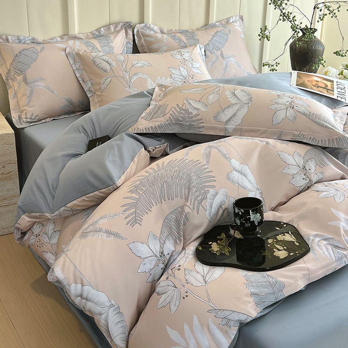 91家纺网 家纺一手货源 找家纺 悦织湾家纺 2025爆款上新【全棉60S长绒棉】100%全棉60S长绒棉四件套纯棉印花床上用品34件套轻奢北欧公主风 风华枝叶-咖