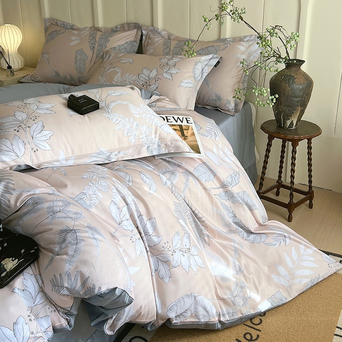 91家纺网 家纺一手货源 找家纺 悦织湾家纺 2025爆款上新【全棉60S长绒棉】100%全棉60S长绒棉四件套纯棉印花床上用品34件套轻奢北欧公主风 风华枝叶-咖