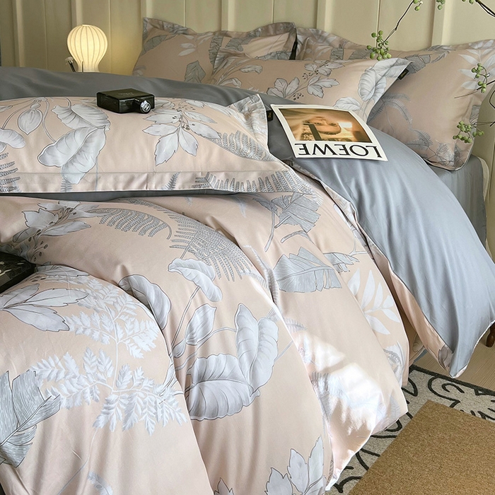 91家纺网 家纺一手货源 找家纺 悦织湾家纺 2025爆款上新【全棉60S长绒棉】100%全棉60S长绒棉四件套纯棉印花床上用品34件套轻奢北欧公主风 风华枝叶-咖