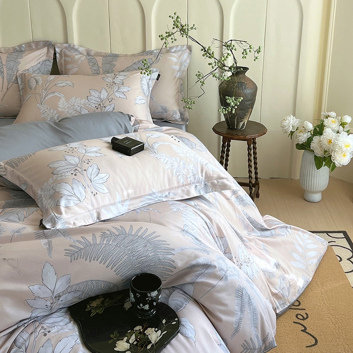 91家纺网 家纺一手货源 找家纺 悦织湾家纺 2025爆款上新【全棉60S长绒棉】100%全棉60S长绒棉四件套纯棉印花床上用品34件套轻奢北欧公主风 风华枝叶-咖