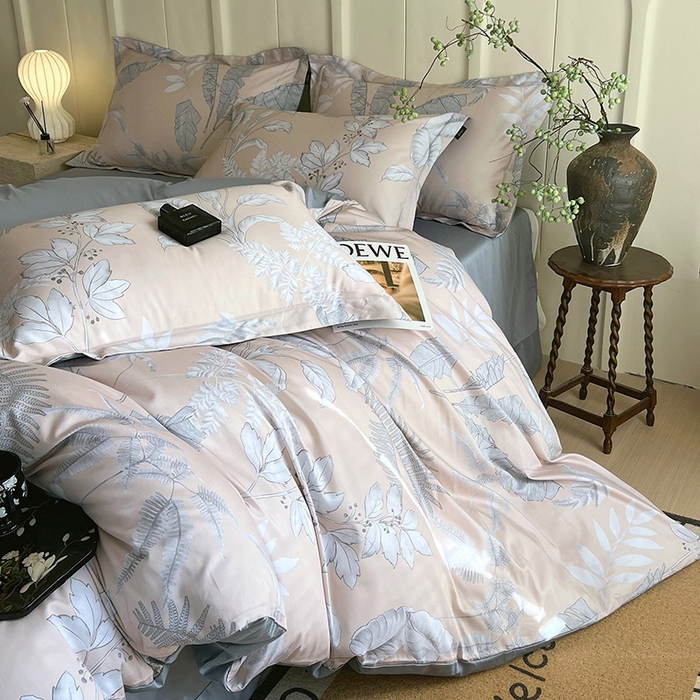 91家纺网 家纺一手货源 找家纺 悦织湾家纺 2025爆款上新【全棉60S长绒棉】100%全棉60S长绒棉四件套纯棉印花床上用品34件套轻奢北欧公主风 风华枝叶-咖