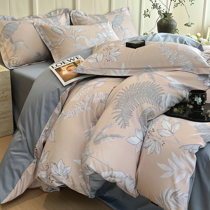 91家纺网 家纺一手货源 找家纺 悦织湾家纺 2025爆款上新【全棉60S长绒棉】100%全棉60S长绒棉四件套纯棉印花床上用品34件套轻奢北欧公主风 风华枝叶-咖