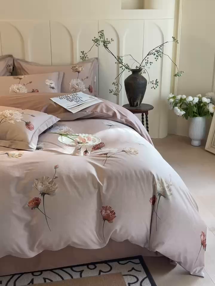91家纺网 家纺一手货源 找家纺 悦织湾家纺 2025爆款上新【全棉60S长绒棉】100%全棉60S长绒棉四件套纯棉印花床上用品34件套轻奢北欧公主风 倾媛