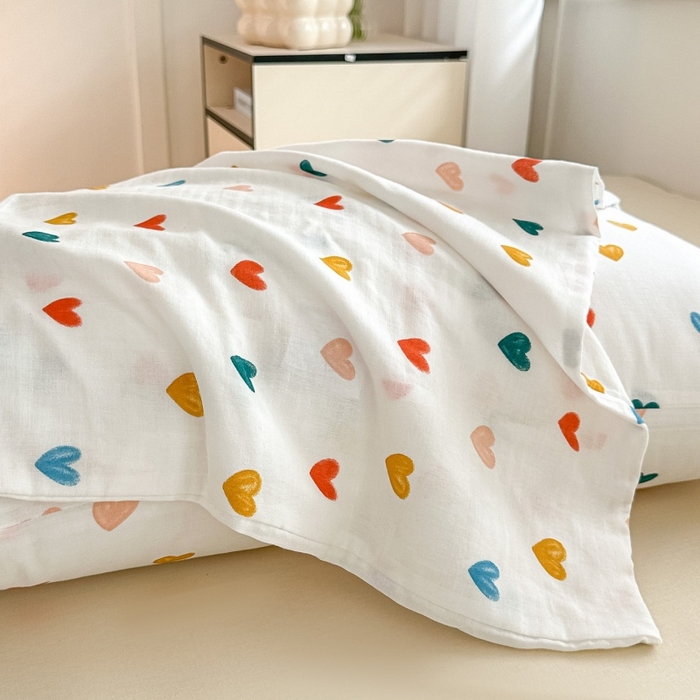 芙绣家纺2025新款-A类全棉双层纱小清新印花单枕套学生单枕套 漫天心