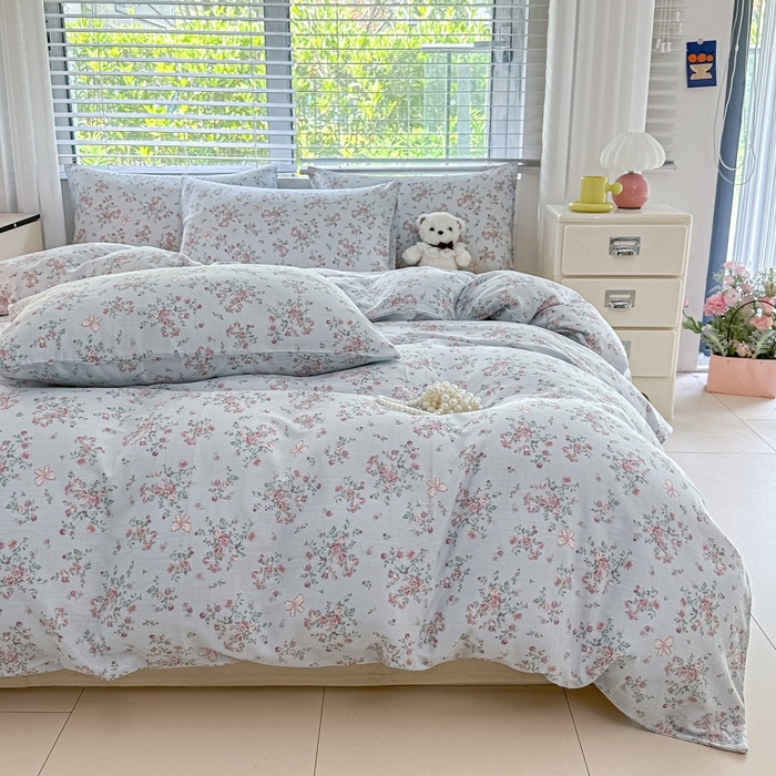 91家纺网 家纺一手货源 找家纺 芙绣家纺2025新款-A类全棉双层纱小清新印花单枕套学生单枕套 蔷薇梦境