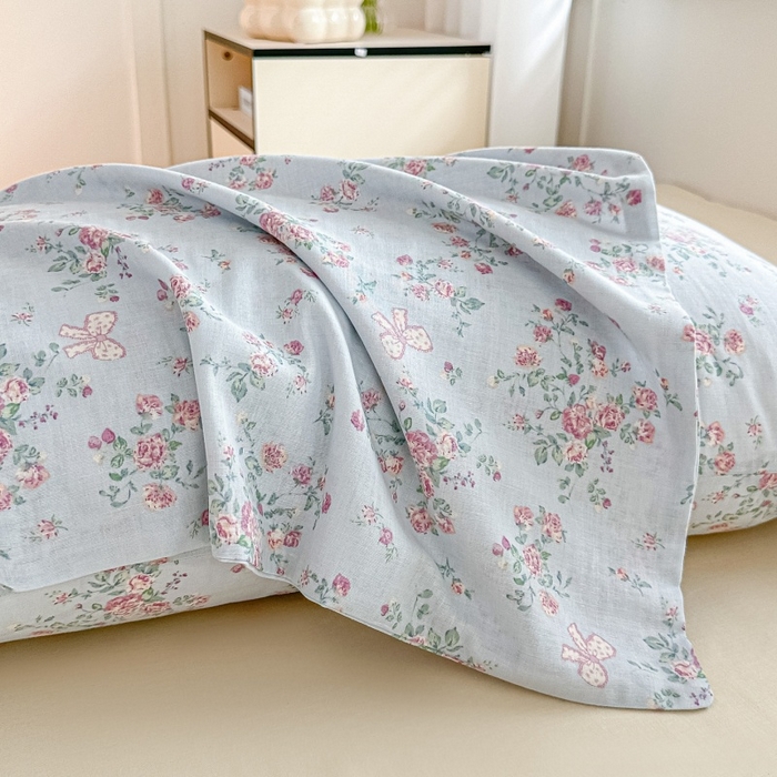 芙绣家纺2025新款-A类全棉双层纱小清新印花单枕套学生单枕套 蔷薇梦境