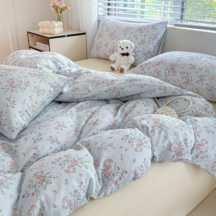 91家纺网 家纺一手货源 找家纺 芙绣家纺2025新款-A类全棉双层纱小清新印花单枕套学生单枕套 蔷薇梦境